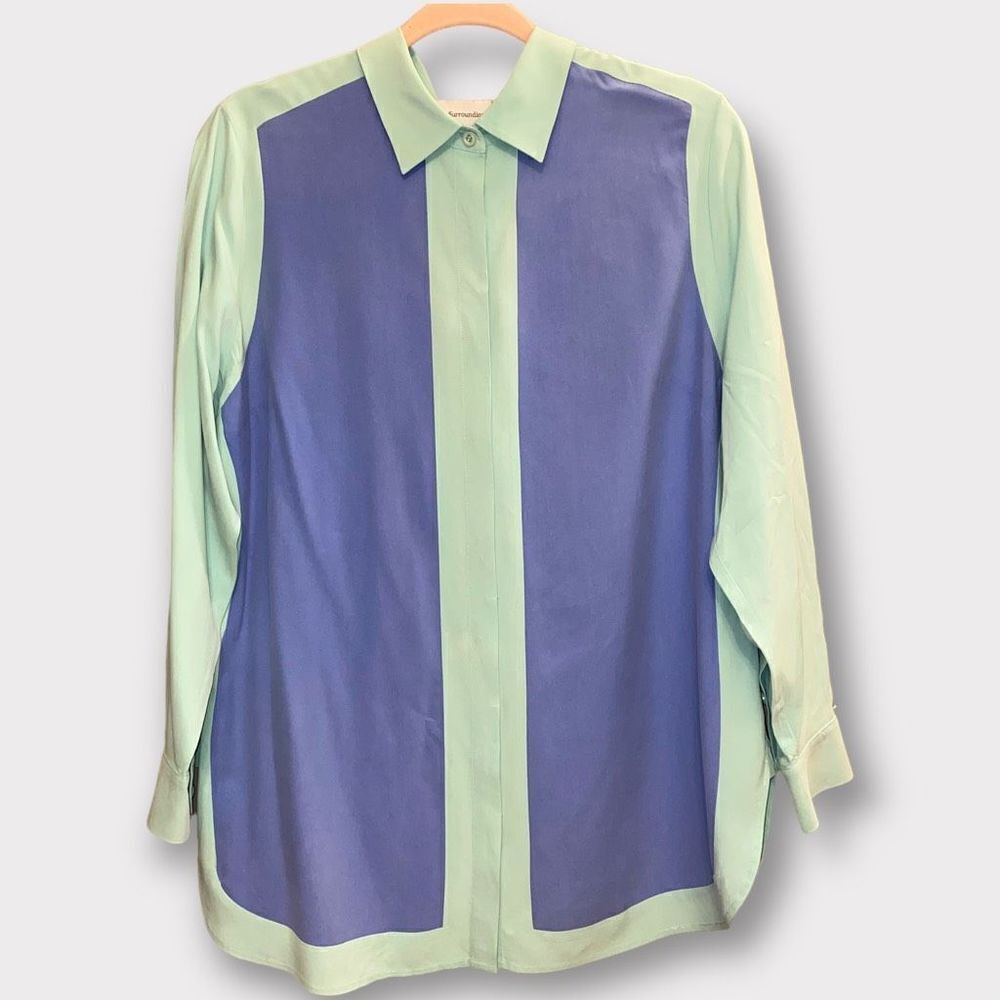 Soft Surroundings Cool Toned Silk Button Down Top - Picture 3 of 4